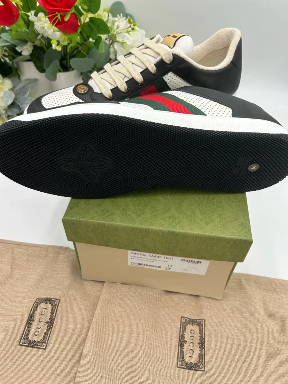 Men's Gucci screener low top leather black/white sneakers size 14 made in Italy